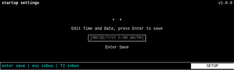 DigiType first setup date and time screen