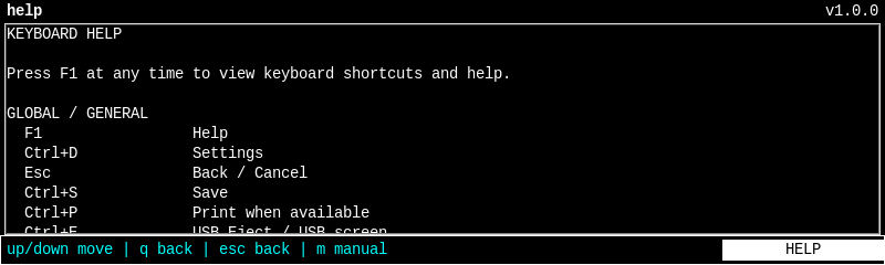 DigiType keyboard help screen
