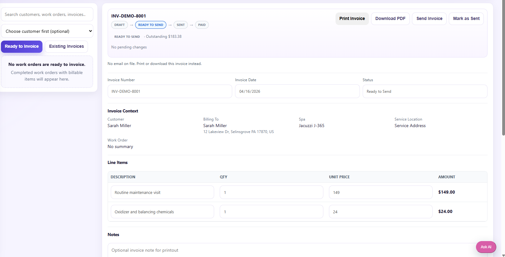 Customer invoice