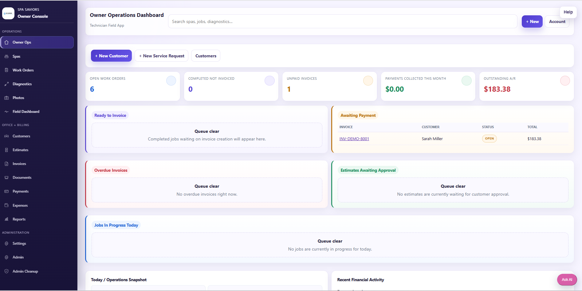 Owner dashboard