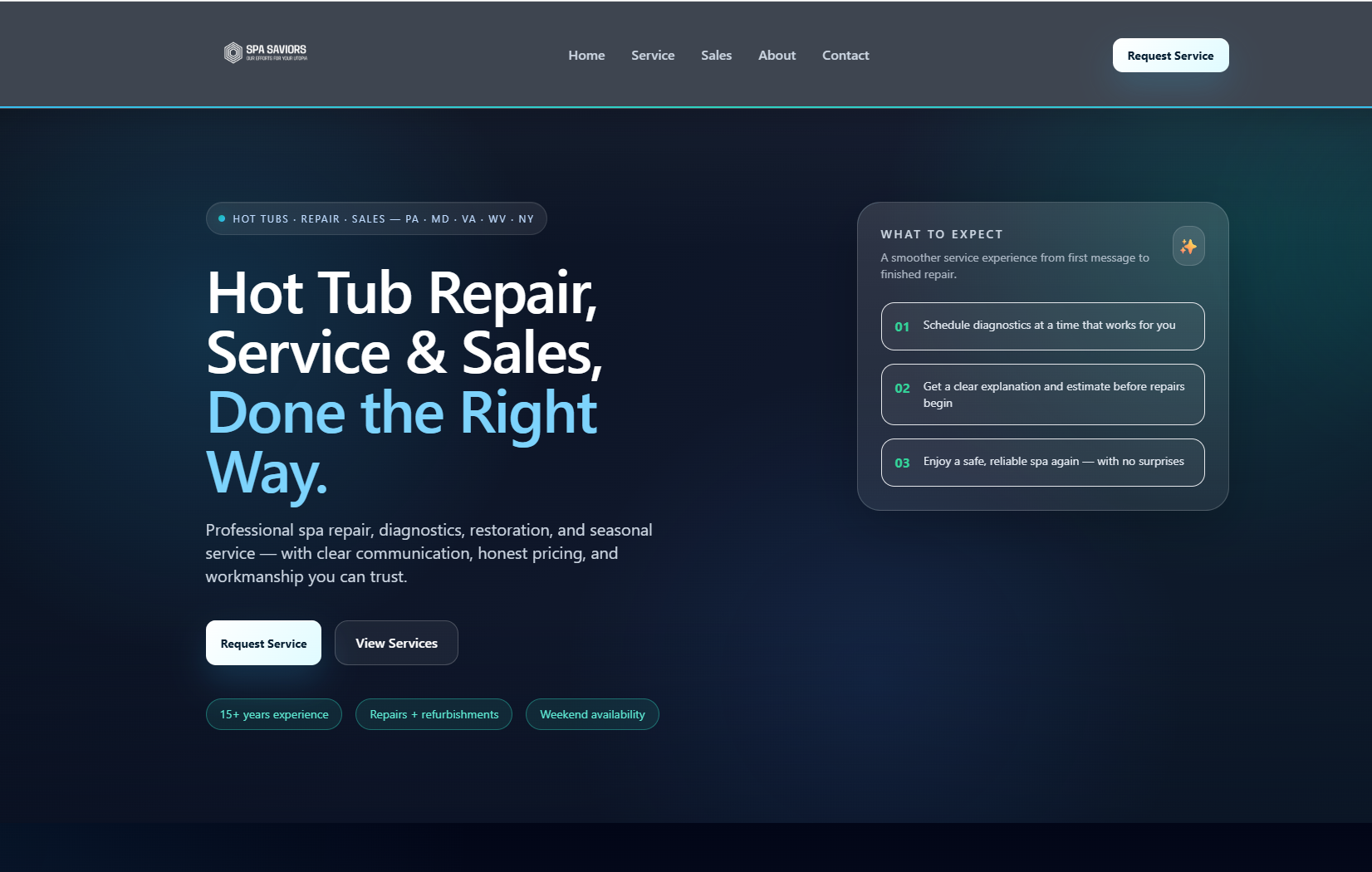 Spa Saviors marketing site hero